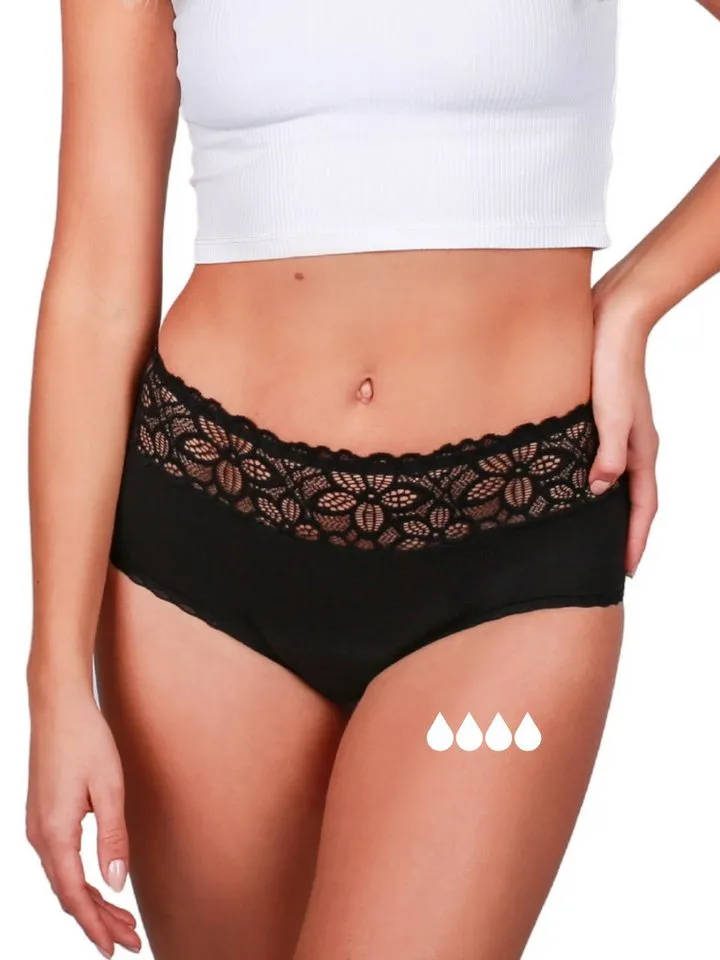 Taynie Taynie Periodenslip Deluxe - Periodenunterwäsche mittelstarke Blutung - Damen (1-St., 1er-Pack) Auslaufsichere Periodenunterwäsche / Periodenslip aus Bio Baumwolle, Schwarz, – Produktbild 2 von 5