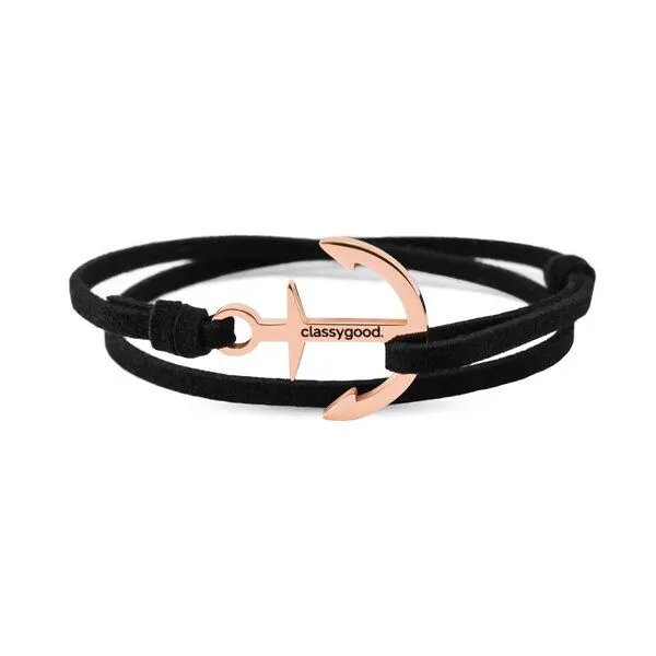 Classygood. Classygood. Anker Armband Edelstahl - Rosègold - Alcantara-Leder Band, Schwarz, – Produktbild 1 von 4
