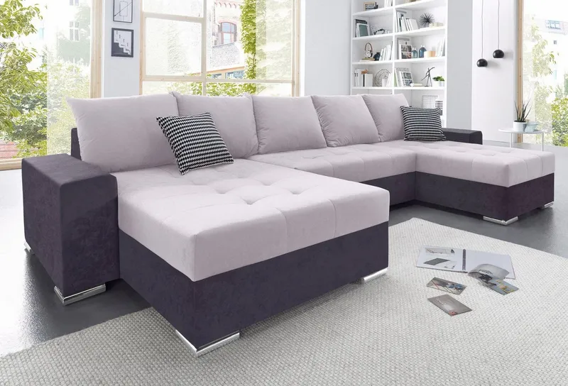 COLLECTION AB Wohnlandschaft Josy XXL U-Form, B: 333 cm, mit 2 Recamieren 77 & 97 cm, Schlaffunktion, Bettkasten & 2 Zierkissen, Federkern, Grau, – Produktbild 2 von 5