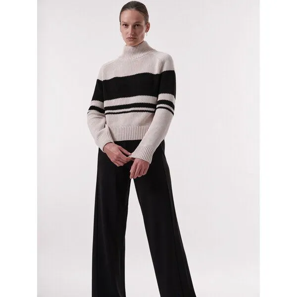 LANIUS LANIUS Colourblock-Pullover aus Bio-Baumwolle, Off white melange/black, – Produktbild 1 von 4