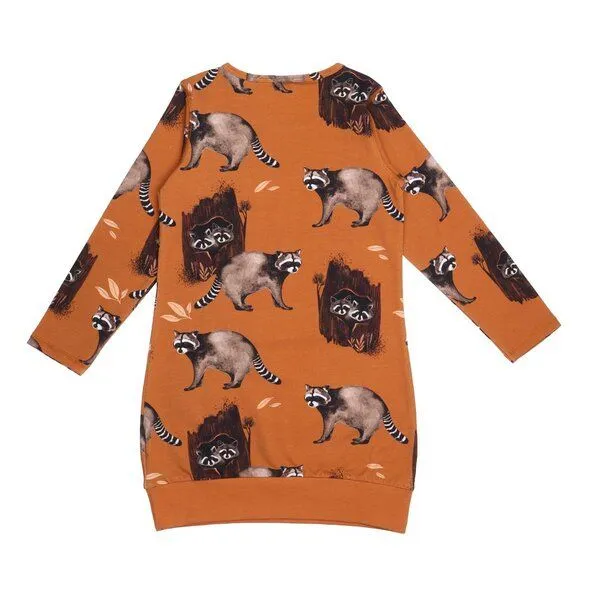 Walkiddy Kleinkind Sportkleid GOTS zertifiziert Bio-Baumwolle 95/5 Elasthan Braun Allover-Print „Curious Raccoons“ – Walkiddy – Produktbild 2 von 2
