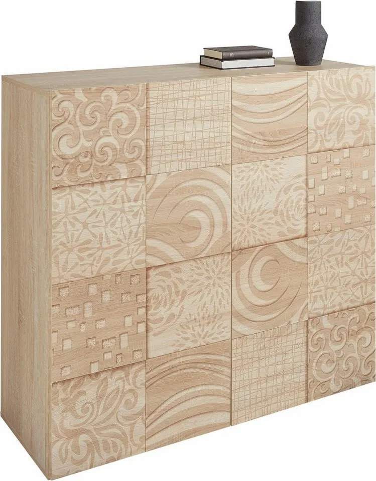 Home affaire Highboard Miro, Breite 121 cm mit dekorativem Siebdruck, Beige, – Produktbild 2 von 5