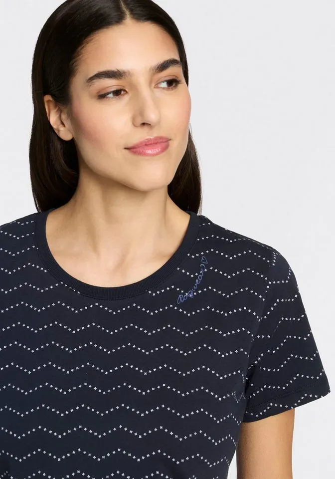 ragwear ragwear Kurzarmshirt MINTTA ZIG ZAG O in Zick-Zack-Optik mit Markenschriftzug am Ausschnitt, Blau, – Produktbild 3 von 4