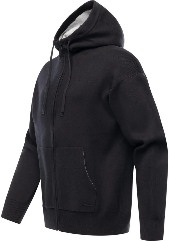 ragwear ragwear Kapuzensweatjacke Raggan Zip Zipper aus Rippstrick mit großer Kapuze, Schwarz, – Produktbild 2 von 3