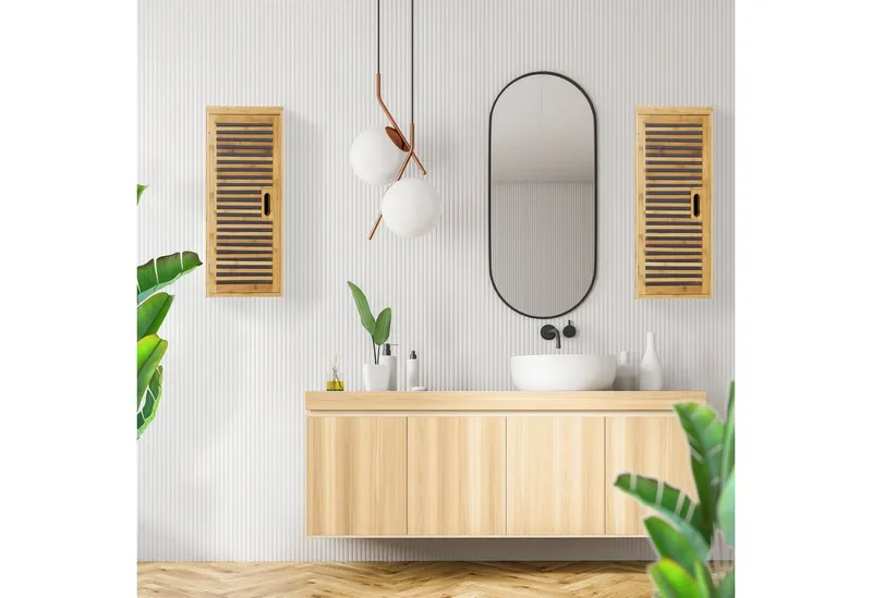 RELAXDAYS RELAXDAYS Hängeschrank Badezimmer Hängeschrank Bambus 2 Ablagen, Braun, – Produktbild 3 von 5
