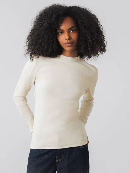 Honest Basics Honest Basics Damen Langarm Shirt mit Stehkragen aus Bio- und recycelter Baumwolle, Birke, – Produktbild 1 von 4