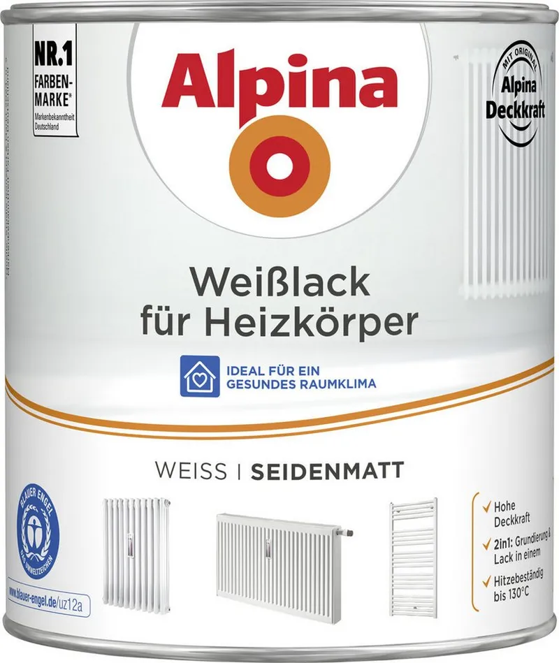 Alpina Alpina Heizkörperlack Alpina Heizkörperlack weiß 2 L weiß seidenmatt, Weiß, – Produktbild 2 von 4