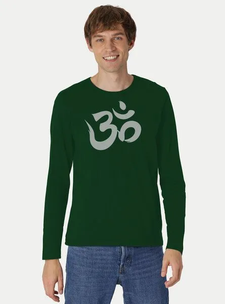 Peaces.bio - handbedruckte Biomode Peaces.bio - handbedruckte Biomode Bio-Herren-Langarmshirt "OM", Flaschengrün, – Produktbild 2 von 2