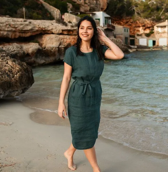 NORDLICHT NORDLICHT Leinen Kleid aus 100% Leinen ELIN, Grün, – Produktbild 2 von 4