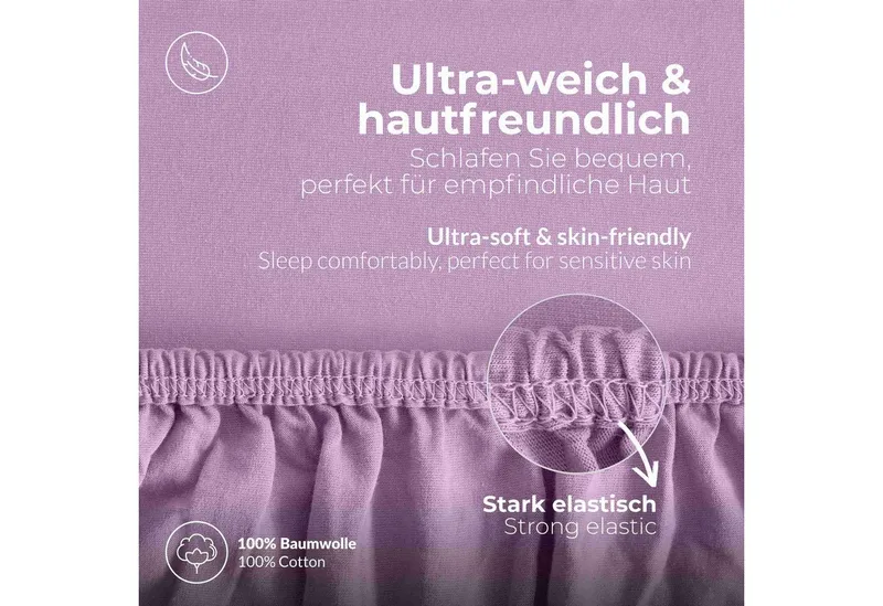 etérea Himmlische Qualität Spannbettlaken etérea Comfort Jersey Spannbettlaken, Jersey, Gummizug: rundum, (1 Stück), Lila, – Produktbild 4 von 5
