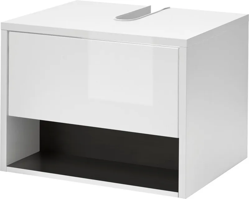 Home affaire Waschbeckenunterschrank Studio Line, Badschrank in Hochglanz Weiß, Waschtisch in zwei Farben verfügbar, ausreichend Stauraum, Weiß, – Produktbild 1 von 8