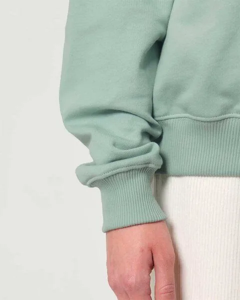 YTWOO YTWOO Oversized Sweatshirt mit kurzem Reißverschluss aus reiner Bio-Baumwolle; Unisex Troyer, Hellgrün, – Produktbild 3 von 4