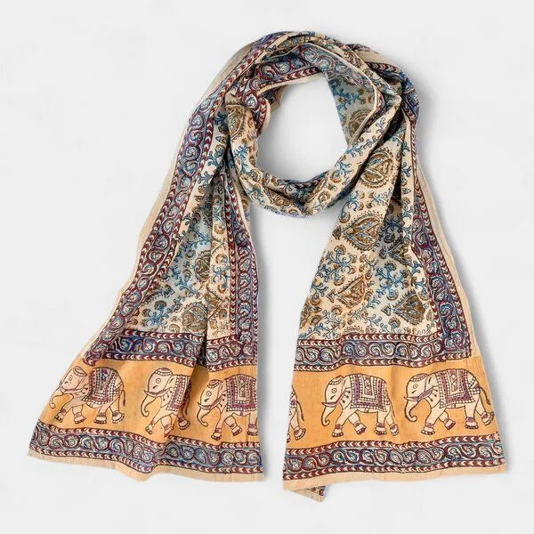 Der Lindwurm Der Lindwurm Kalamkari- Schal , Handdruck mit Pflanzenfarben, Gelb/beige, – Produktbild 1 von 2