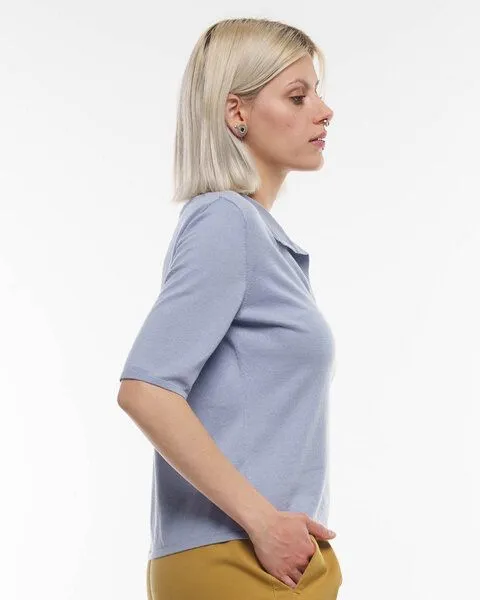 Alma & Lovis Alma & Lovis Feines Strick-Poloshirt aus reiner Bio-Baumwolle | Cotton Polo-Shirt, Cosmic sky (blau), – Produktbild 4 von 4