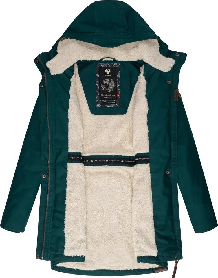 ragwear ragwear Wintermantel Elsie stylischer Winterparka mit Kapuze und Teddyfleece, Grau|grün, – Produktbild 1 von 4