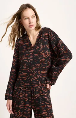 LANIUS Lanius Damen vegan Bluse Mit Tiermuster Braun/Schwarz – Produktbild 1 von 1