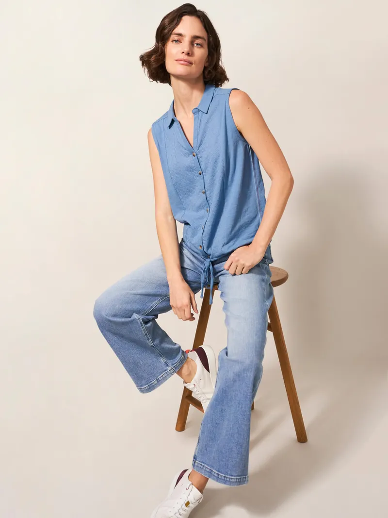 White Stuff Ärmellose Jerseybluse mit Printmotiv - 36, Blau, – Produktbild 3 von 4
