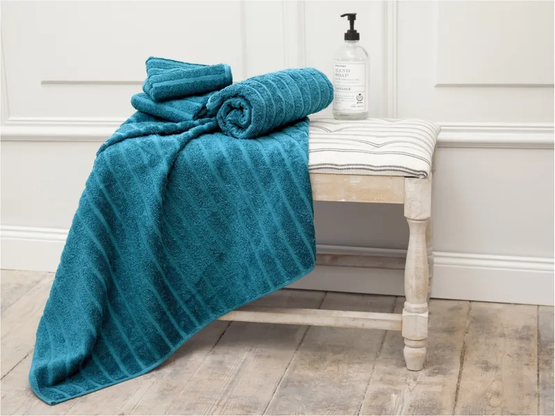 HANS NATUR Handtuch Bio-Baumwolle Frottee Streifen petrol Maße 70 x 140 cm, Türkis, – Produktbild 2 von 2