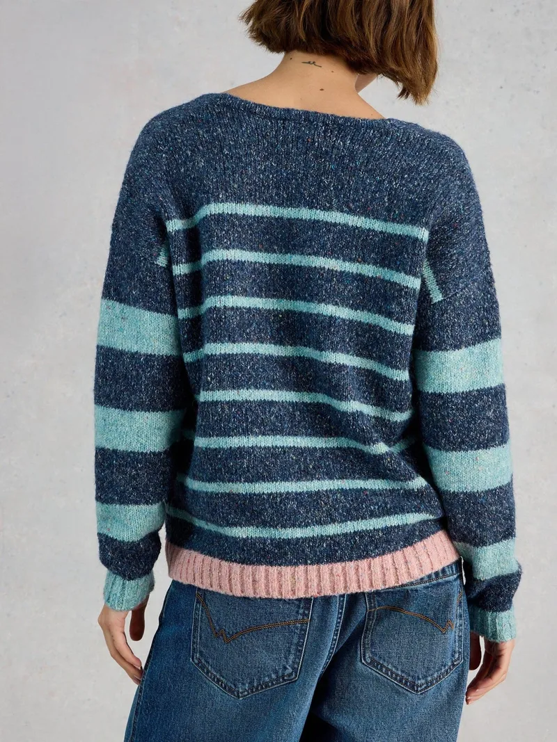 White Stuff Gestreifter Pullover Tamara mit V-Ausschnitt - 40, Blau multi, – Produktbild 4 von 4