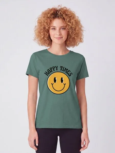 watapparel watapparel T-Shirt Frauen Happy times smiley emoji, Green bay, – Produktbild 2 von 2