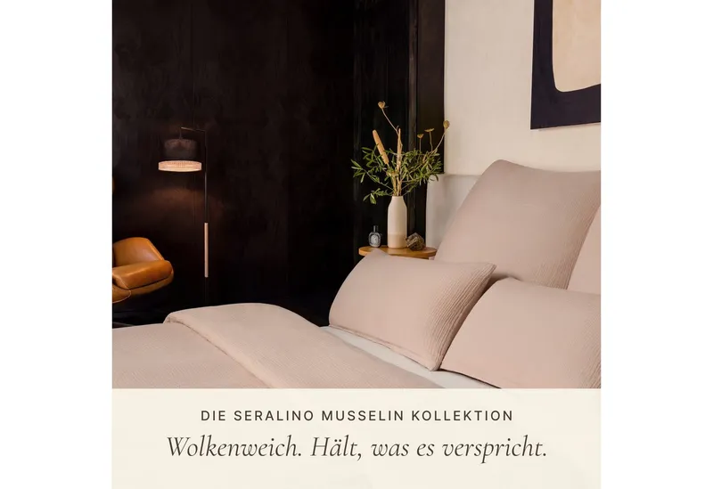 Seralino Bettwäsche aus Musselin (100% Bio Baumwolle) inkl. 80x80 Kissenbezug, blickdicht, besonders weich, bügelfrei, formstabil, verdeckter Reißverschluss, Beige, – Produktbild 3 von 5
