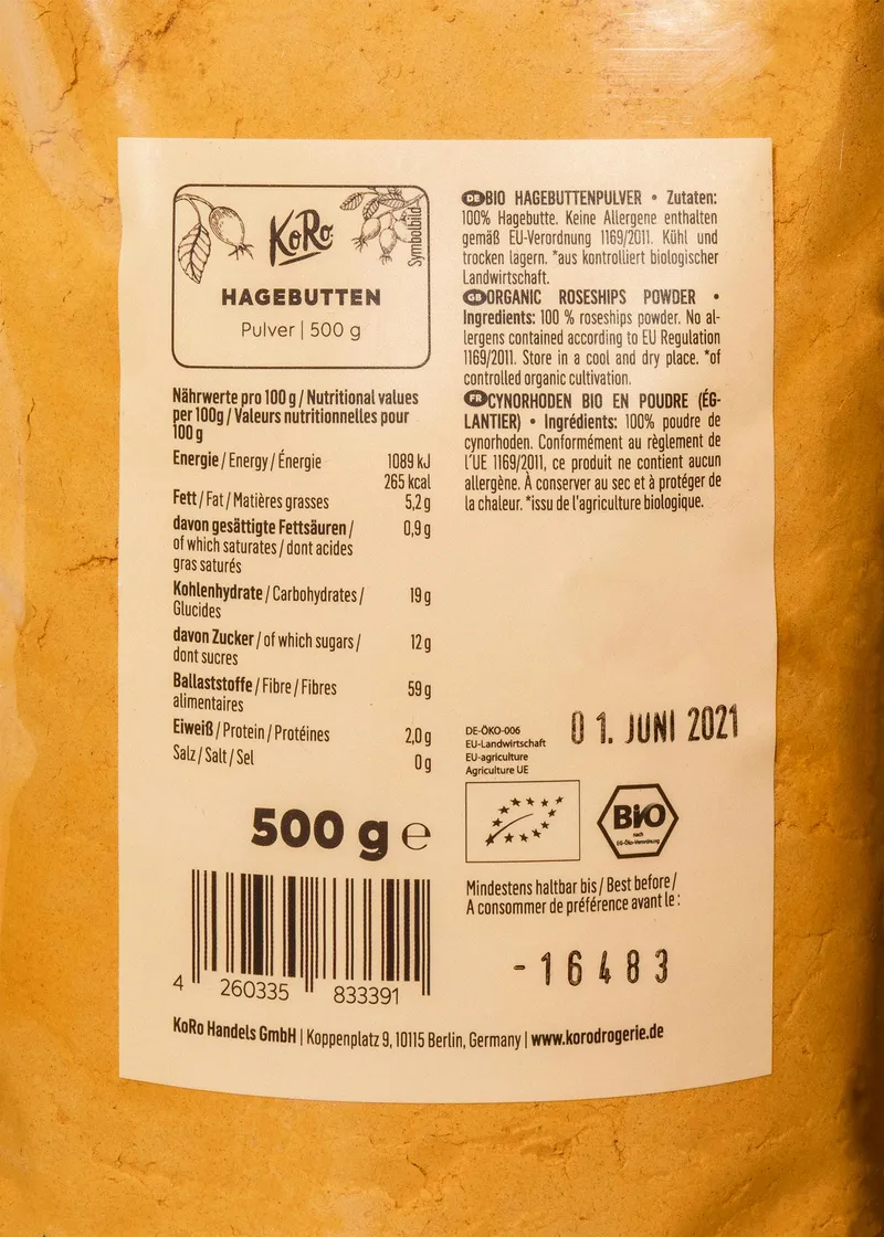 KoRo Bio Hagebutten Pulver 500 g – Produktbild 3 von 5