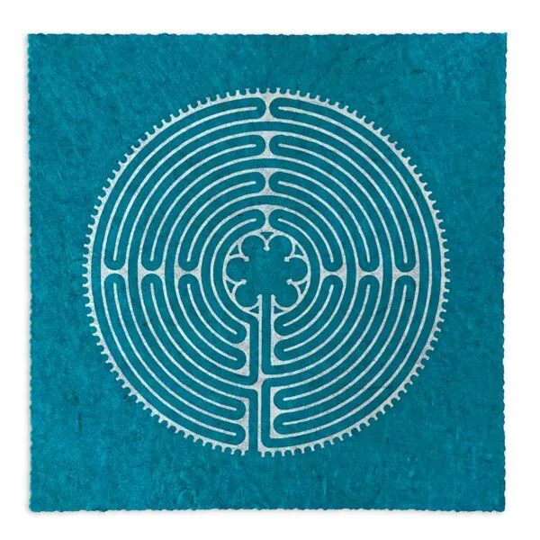 Veskor Cassiopeia Veskor Cassiopeia LABYRINTH VON CHARTRES der Kathedrale Notre-Dame Linoldruck | 22 × 22 cm | Cyan-Blau, Silber, – Produktbild 1 von 3