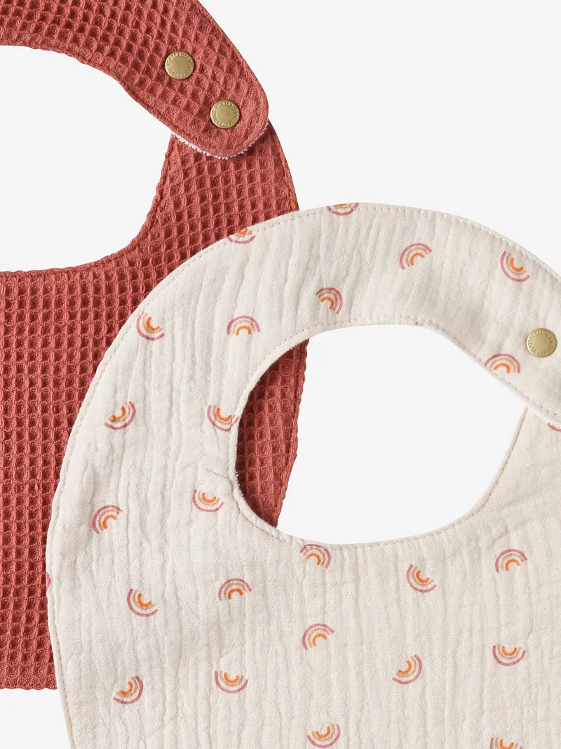 Vertbaudet 2er-Pack Baby Lätzchen aus Musselin/Waffelpikee, Ziegel happy sky, – Produktbild 3 von 3