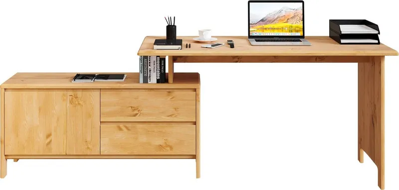 OTTO home Schreibtisch Luven, aus Massivholz, in 2 Breiten, variable Nutzung als Schreibtisch oder Eckschreibtisch, Beige, – Produktbild 5 von 8