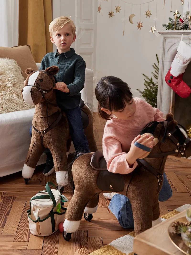 Vertbaudet Vertbaudet Kinder Reitpferd oder Einhorn auf Rollen, Kleines pferd braun, – Produktbild 1 von 4