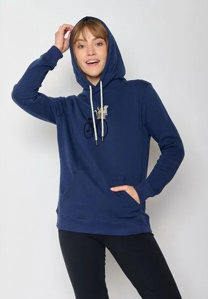 GreenBomb GREENBOMB Bike Cats Basket Chipper - Gemütlicher Hoodie aus Bio-Baumwolle / hochwertiger Print / GOTS / Fair & Vegan, Blau (marineblau), – Produktbild 2 von 4