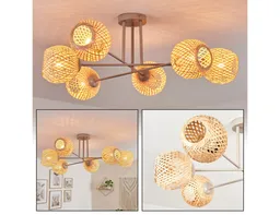 hofstein Deckenleuchte Deckenlampe aus Metall/Bambus in Sandfarben/Natur mit Lichteffekt, ohne Leuchtmittel, Deckenleuchte im modernen Retro/Boho-Design, 6 x E14 – Produktbild 1 von 1