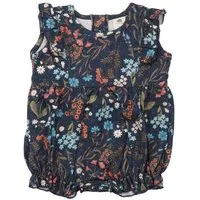 Walkiddy Baby Romper GOTS zertifiziert, blau, „Floral Night“ Blumen-Allover, ärmellos, weich – Walkiddy, Blau, – Produktbild 1 von 1