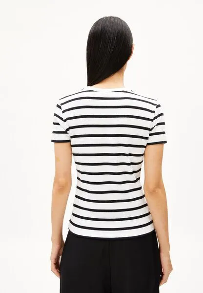 ARMEDANGELS ARMEDANGELS KARDAA STRIPES Damen Ripp-T-Shirt aus Bio-Baumwoll Mix, White-black, – Produktbild 2 von 4