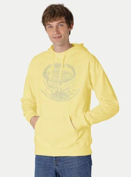 Peaces.bio - handbedruckte Biomode Peaces.bio - handbedruckte Biomode Bio-Herren-Kapuzensweater "Weltenesche", Hellgelb, – Produktbild 1 von 2
