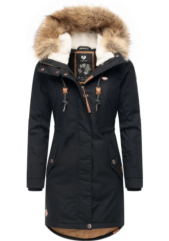 ragwear ragwear Winterjacke Tawny stylischer Winterparka mit großer Kapuze und Kunstfellkragen, Schwarz, – Produktbild 2 von 5