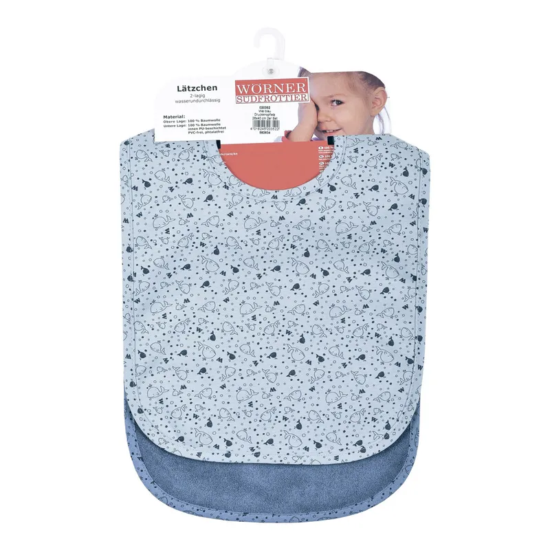 Wörner Wörner 2er-Pack Lätzchen mit Druckknopf 26x40 cm, Blau, – Produktbild 4 von 4