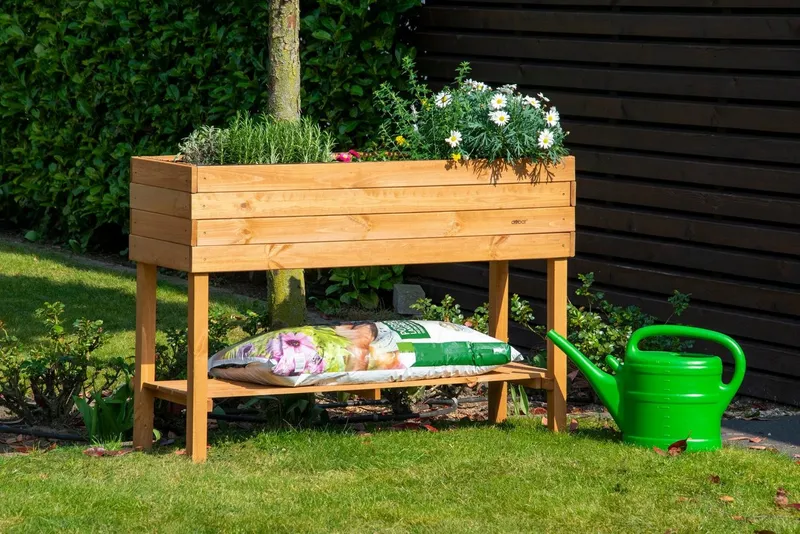 Dobar Dobar Hochbeet, mit Ablage, inkl. Pflanzfolie, wetterfest lasiert, Braun, – Produktbild 2 von 5