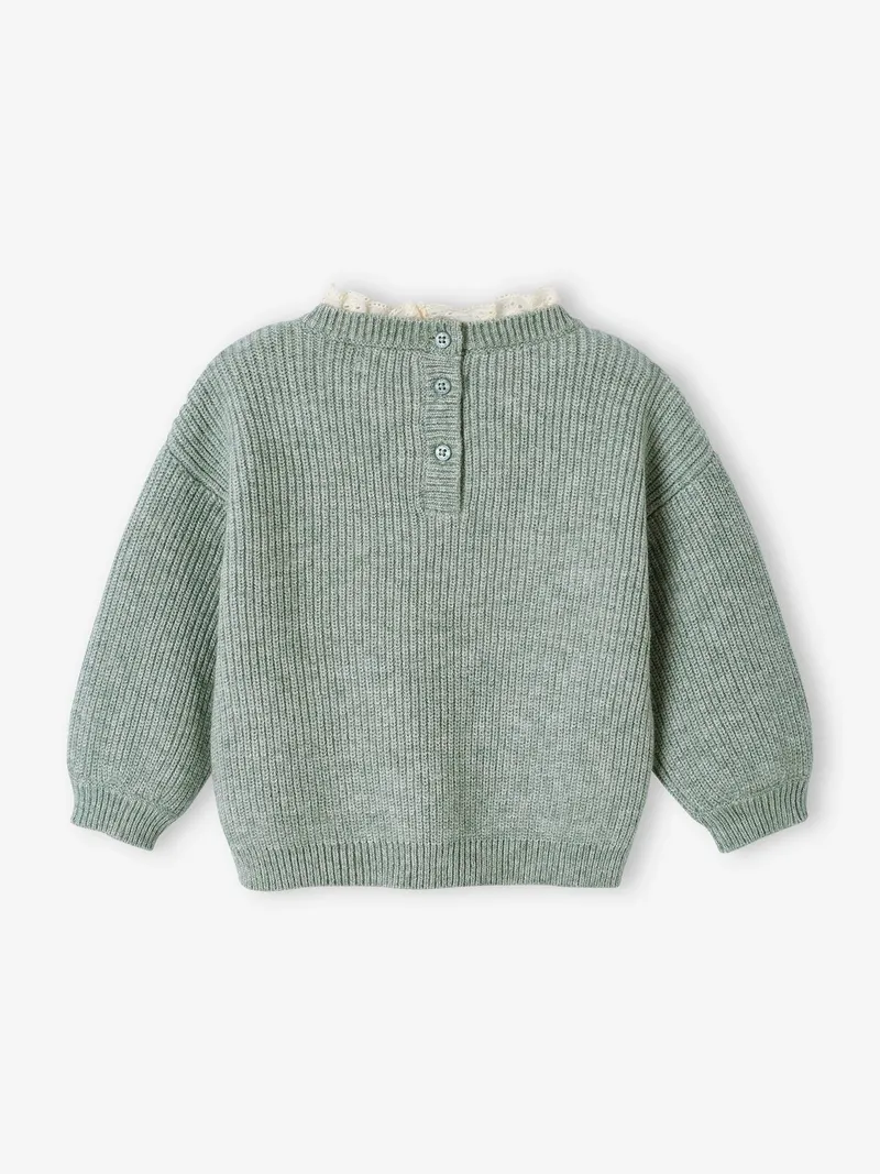 Vertbaudet Vertbaudet Baby Pullover mit Volantkragen Geschwister-Capsule, Salbeigrün, – Produktbild 2 von 4