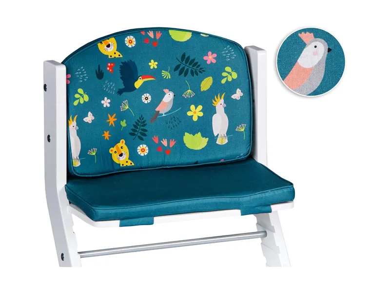 tiSsi® Sitzpolster für Kinderhochstuhl, Sitzverkleinerer 40 x 26 x 4 cm, 38 x 26 x 4 cm, petrol jungle, Blau, – Produktbild 1 von 2