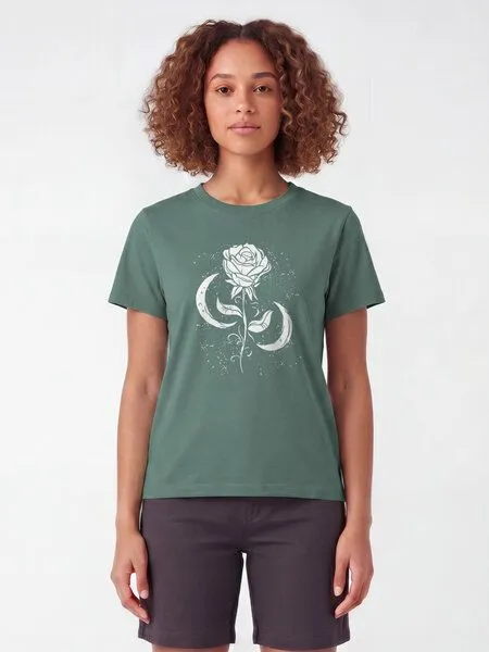 watapparel watapparel T-Shirt Frauen Rose und Mond, Green bay, – Produktbild 2 von 2