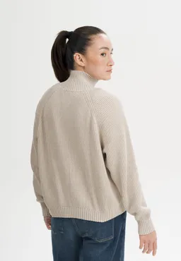 MELA MELA Damen vegan Strickjacke Mit Rippstrick Kamuka Pebble-Melange – Produktbild 1 von 1