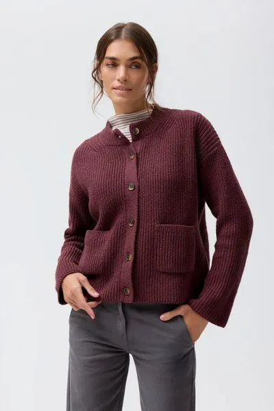 People Wear Organic People Wear Organic Boucléstrick Strickjacke, rot uni, Burgunder, – Produktbild 2 von 4