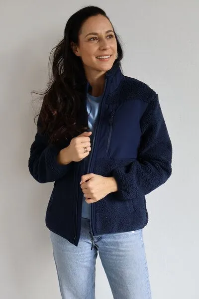 Kultgut Kultgut ProEarth- New Recycling Generation - Kuschelige Sherpa Fleecejacke / With Love, Dunkelblau, – Produktbild 3 von 5