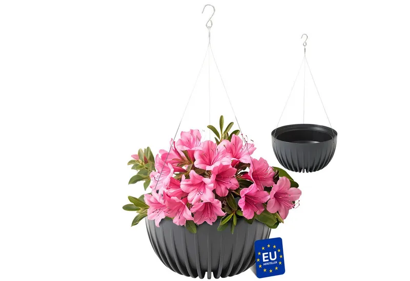 KONZEPT KONZEPT Blumenampel hängend Blumentopf 30cm Durchmesser, Hängetopf für Pflanzen, aus Kunststoff, Grau, – Produktbild 1 von 5