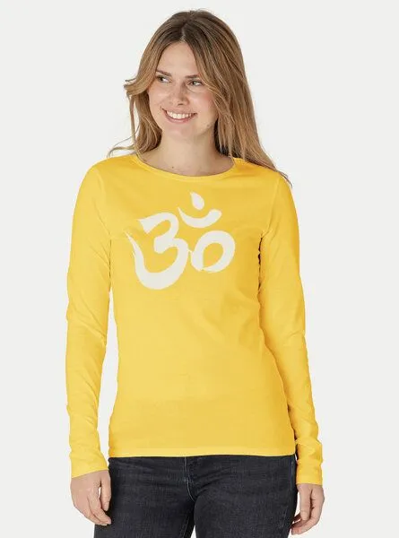 Peaces.bio - handbedruckte Biomode Peaces.bio - handbedruckte Biomode Bio-Damen-Langarmshirt "OM", Gelb, – Produktbild 2 von 3