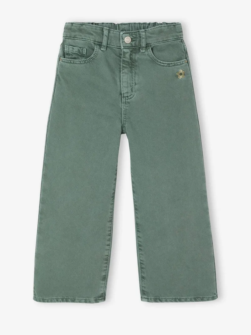 Vertbaudet Weite Mädchen Hose mit Blumenstickerei, Grün, – Produktbild 1 von 3