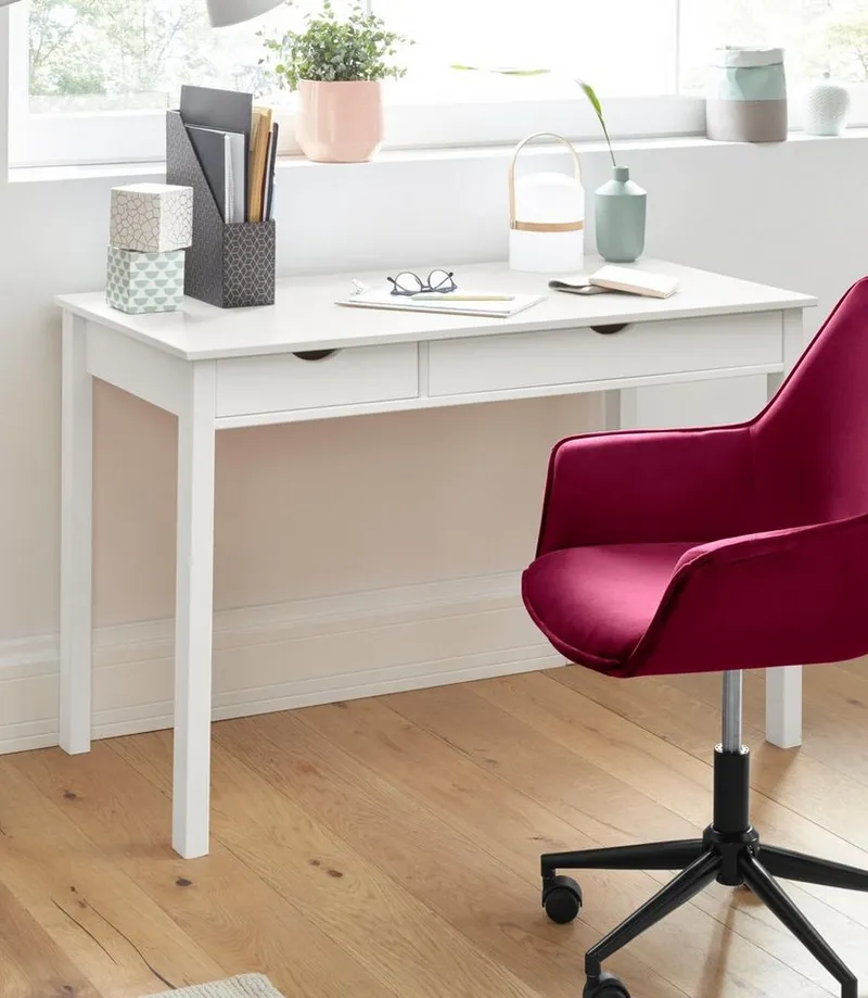 Home affaire Schreibtisch Gava, massives Kiefernholz, für das home office, Breite 100/120/140 cm, Weiß, – Produktbild 7 von 8