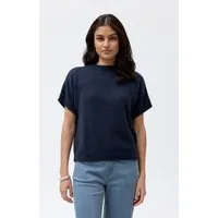 People Wear Organic People Wear Organic Boucléstrick Kurzarm Pullover, blau uni, Bio-Baumwolle – Produktbild 1 von 1