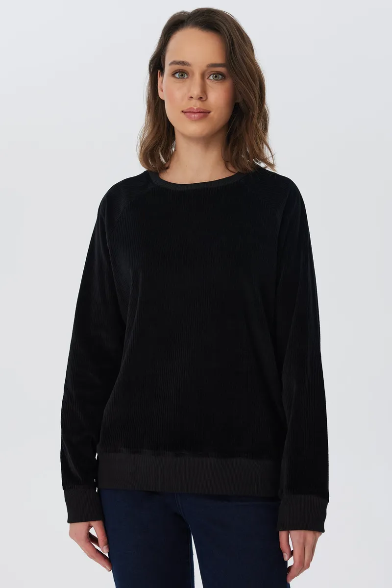 Leela Cotton Leela Cotton Damen vegan Sweatshirt Corduroy, Schwarz, – Produktbild 2 von 2